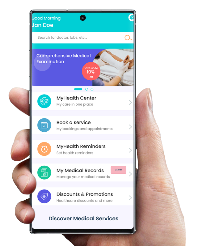 Phone displaying the MyHealth App
